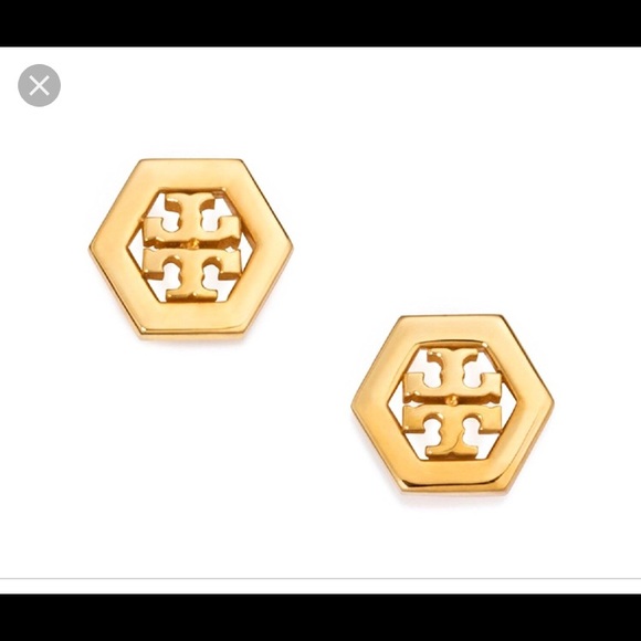NWT Tory Burch Hex Logo stud earrings gold - Picture 3 of 5